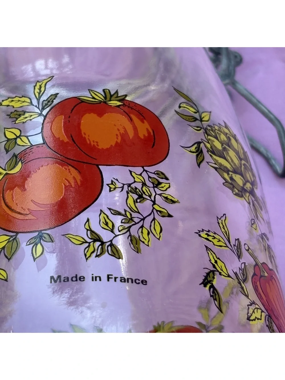 Vintage Fruit Print Glass Canister Wire Bail Jar 1.5L